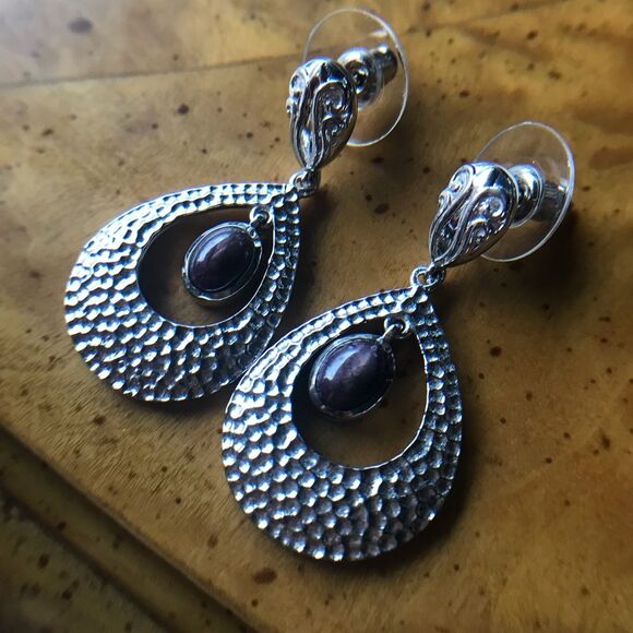 Natural Star Ruby Sterling Silver Dangle Earrings - Picture 4 of 8